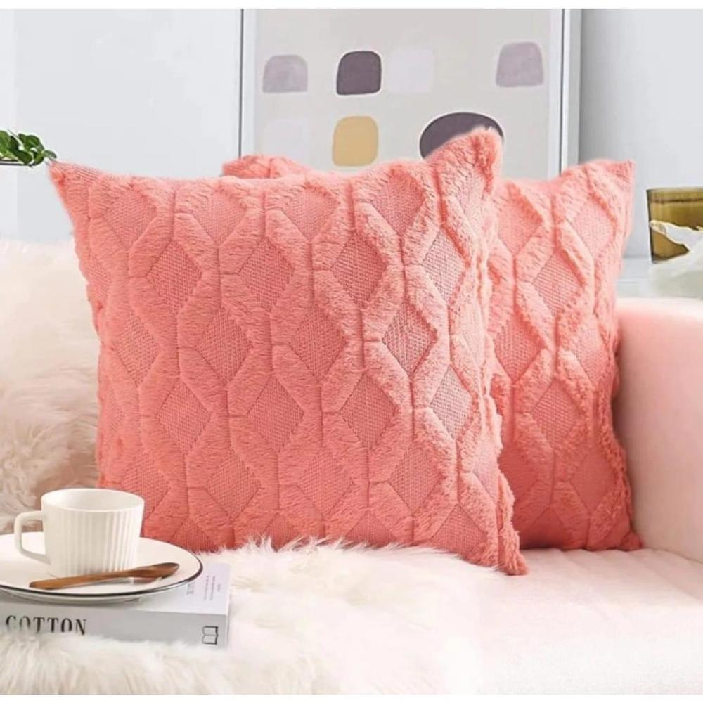 Plush Pillow Cover In Coral Pink - Picture 2 of 7